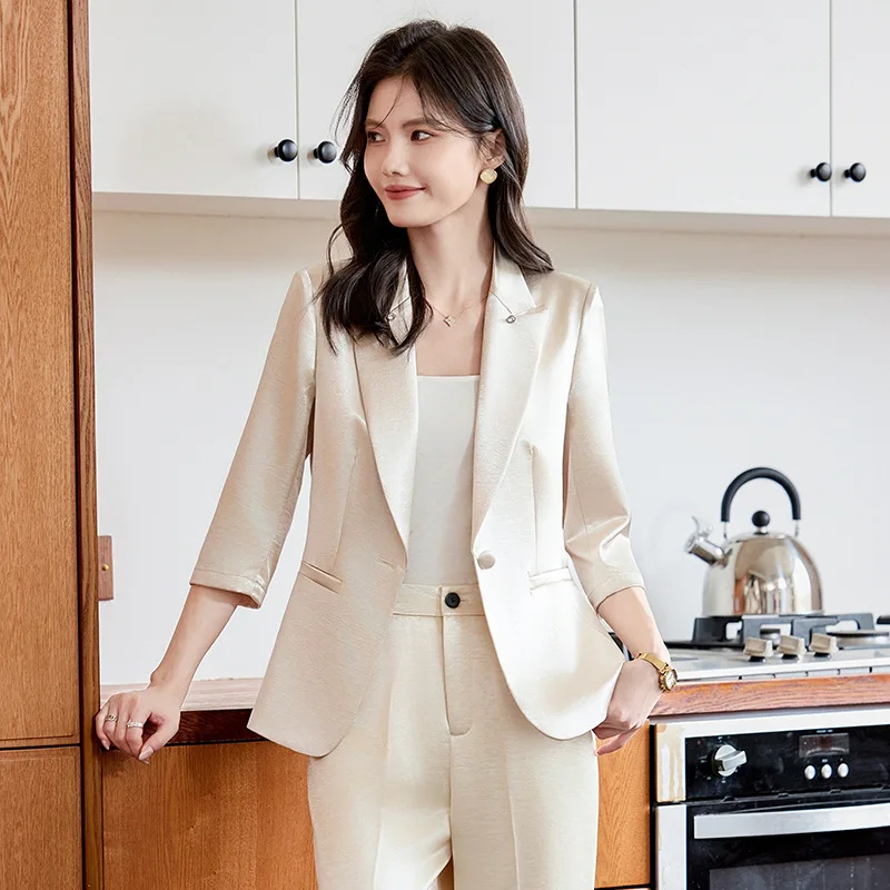 Burgundy Blazer for Women Spring New Commuter Goddess Style Three-Quarter Sleeve High-End Waist-Cinching Professional Suit Set
