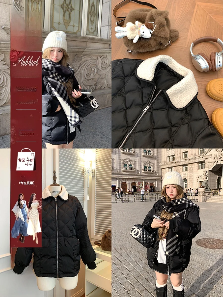 

Женская зимняя одежда из хлопка с эффектом похудения, модная верхняя одежда больших размеров, вельветовая куртка с ромбовидным узором и элементами пэчворка, хлопок, фабрика Annie Sli Lamb