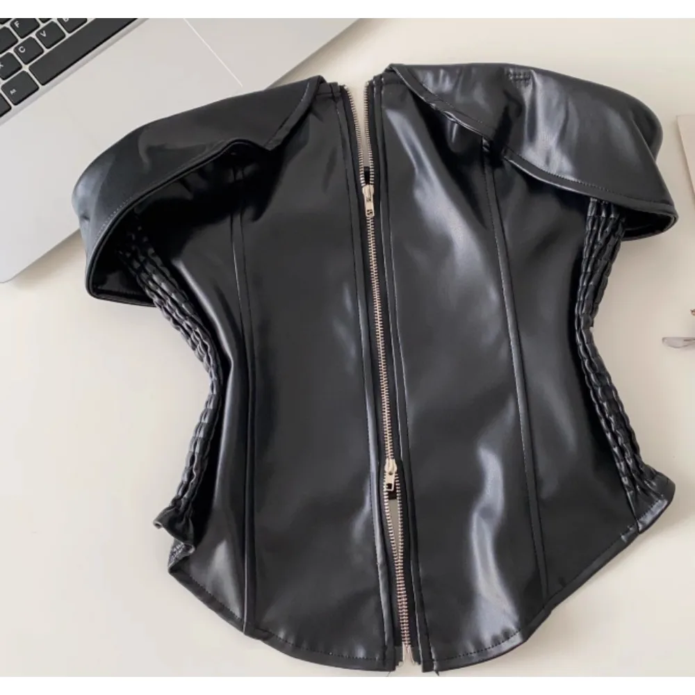 Sexy Vintage zipper slim solid Corset Bustier Korean Camis Chic Crop Top Summer Women Party Sling Top Y2k