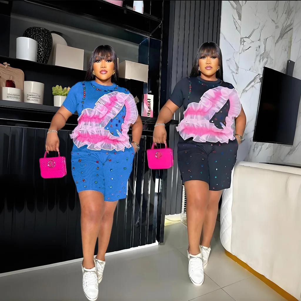 

Комплект из шорт и топа для женщин: повседневный комплект из двух предметов с круглым вырезом, принтом, топом и шортами с высокой талией в стиле Y2K, уличная одежда, для работы, 2026