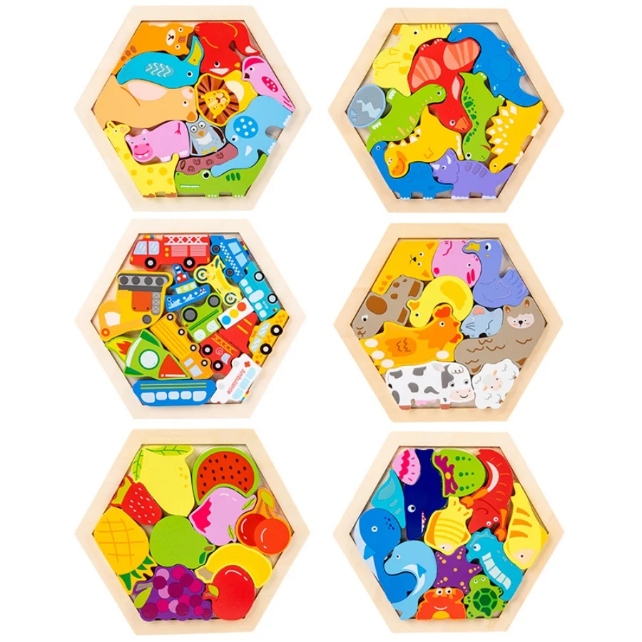 Wooden block puzzle creative three-dimensional cartoon animal puzzle building blocks dinosaur children\'s early education toys