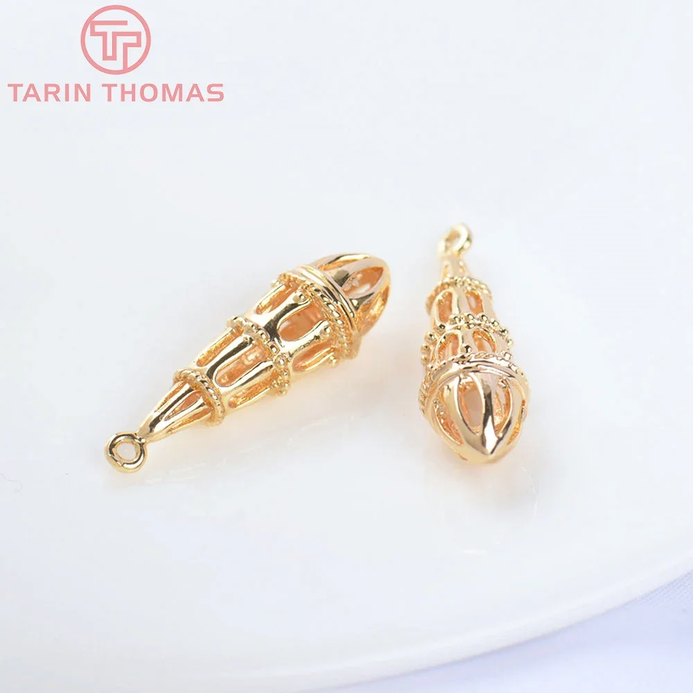 (5545) 6PCS 7.5x23MM 24K Gold Color Brass Stick Shape Hollow Out Charms Pendants High Quality Jewelry Making Findings Wholesale