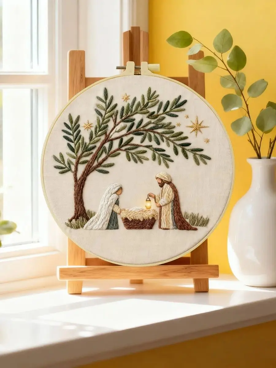 1 Stück 20X20CM/15X15CM 7,87/6,3 Zoll 'Menschen unter dem Baum' Stickerei-Starter-Kit DIY-Set DIY-Stickerei-Set Handarbeit – Detail 6