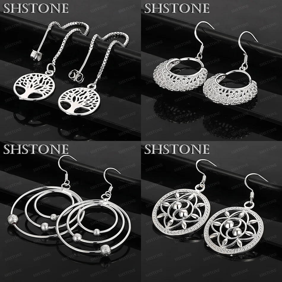 

925 Sterling Silver Hollow Circular Pattern Three-circle Tree Bag Drop Earrings Lady Wedding Party Delicate Jewelry Accessories