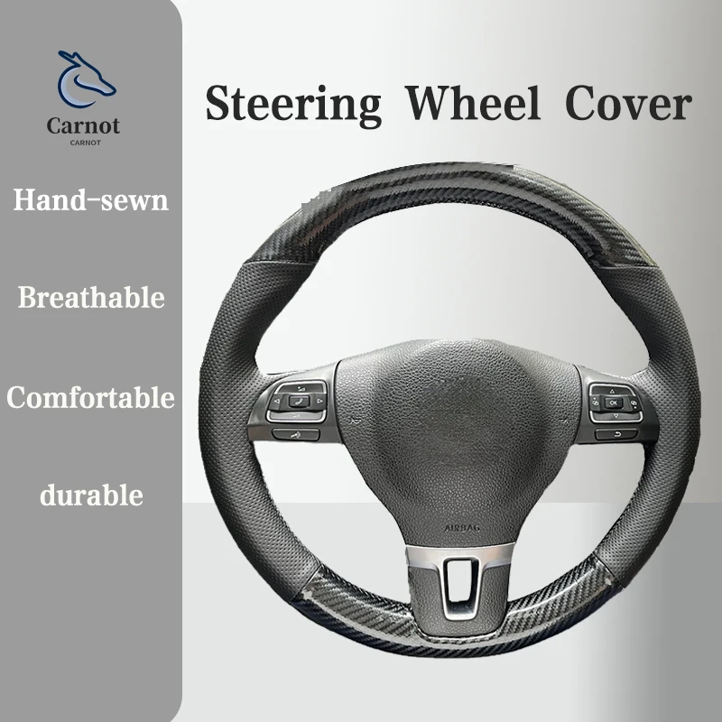 

Сращивание углеродного волокна Чехол на руль из натуральной кожи для Volkswagen Golf 6 Mk6 Крышка ручки Салон Автомобильные аксессуары