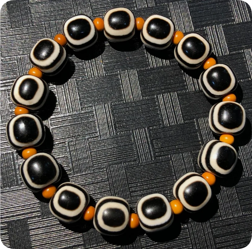 Magic Tibetan Old Agate 3Line Heaven Eye dZi Bead Amulet bracelet10*11*13mm