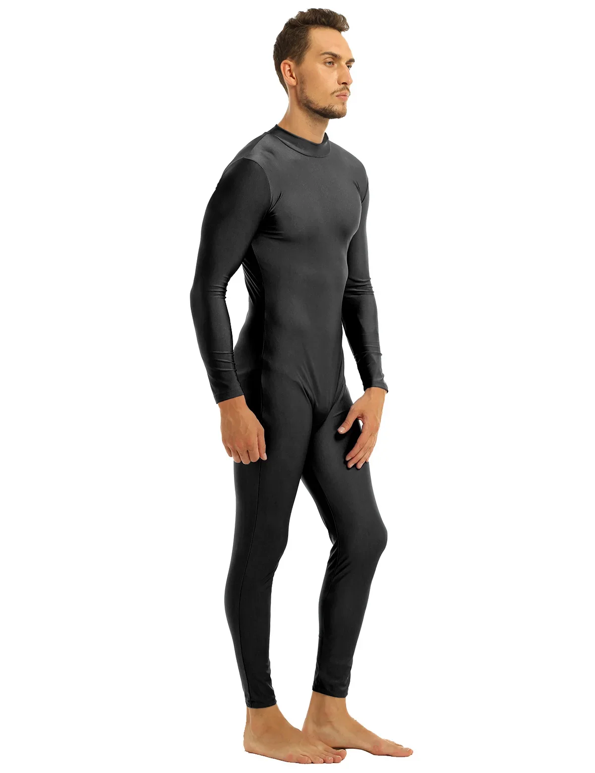 Masculino elastano zentai terno zíper de volta manga longa de uma peça bodysuit de corpo inteiro macacão sexy pele-apertado unitard trajes de dança