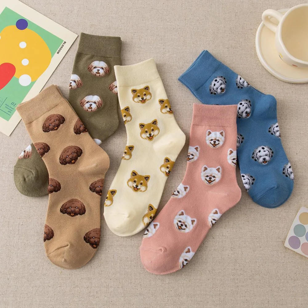 5 Paar süße Cartoon-Tier-Damensocken, modische Street-Style-Spaß-Mittelrohrsocken – Detail 1