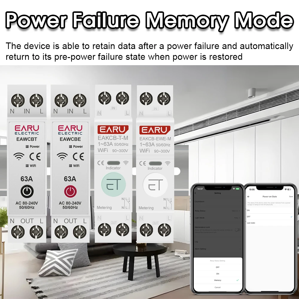 EARU Tuya EWeLink App Smart WiFi MCB Schutzschalter Strom Spannung kWh Energiemesser Schutzschalter Zeitrelais Fernbedienung – Detail 6