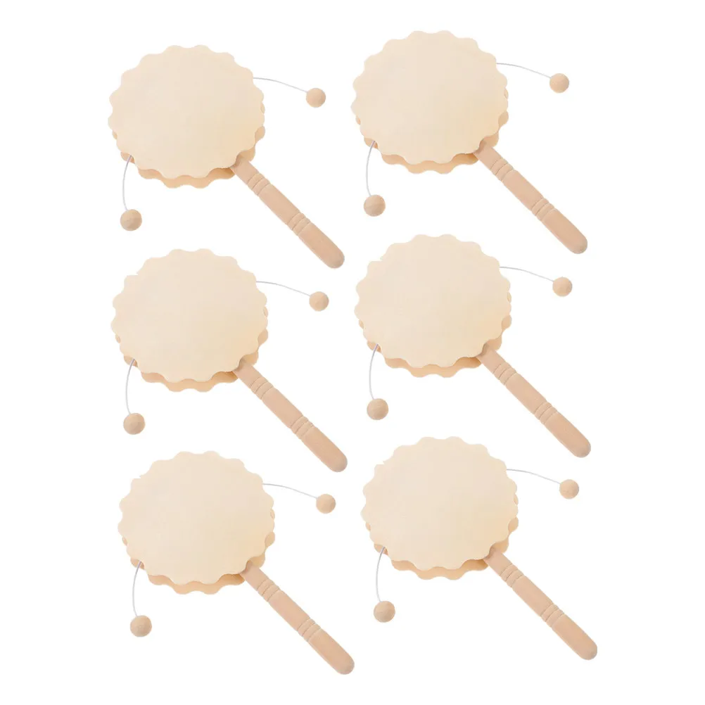 

6Pcs DIY Rattle Drum Set Unfinished Wood Hand Painted Creative Rhythm Instrument for Kids Birthday Party Bag Filler Educational