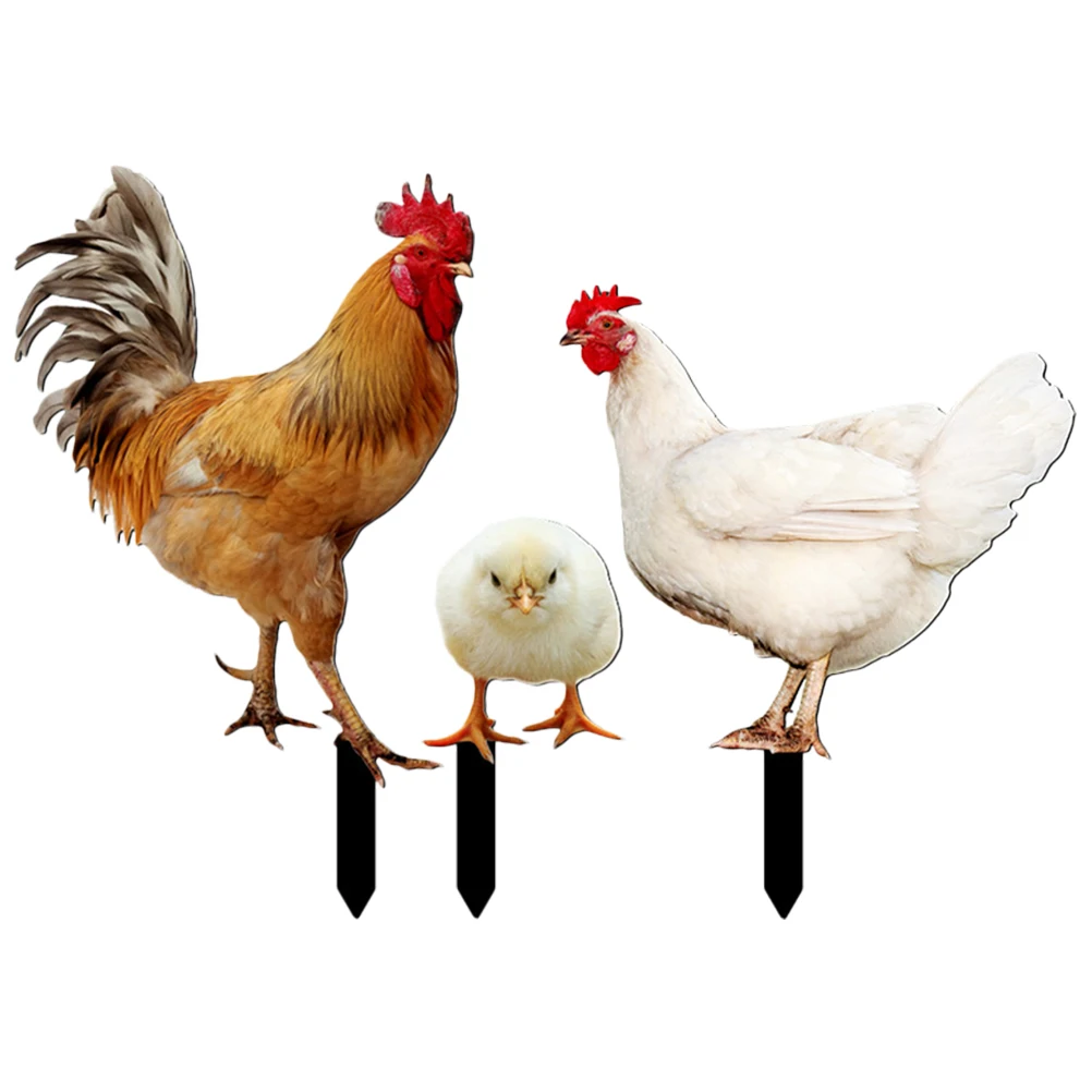 

3pcs Rooster Hen Chick Decorative Garden Animal Stakes Outdoor Yard Ornaments Durable Acrylic Vivid Chicken