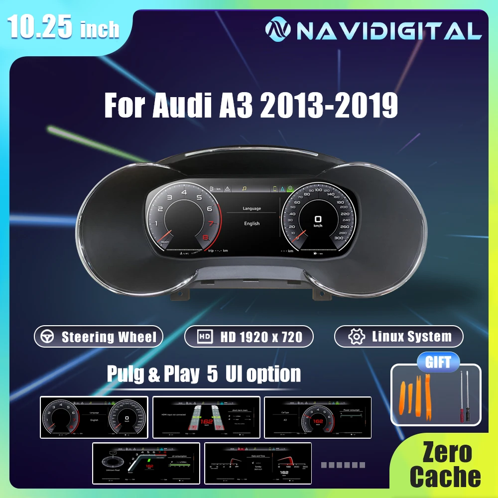 Cruscotto digitale Prelingcar da 10.25 '' per Audi A3 8P A3 8V2008-2019 anni Pannello LCD per auto Tachimetro Cockpit virtuale