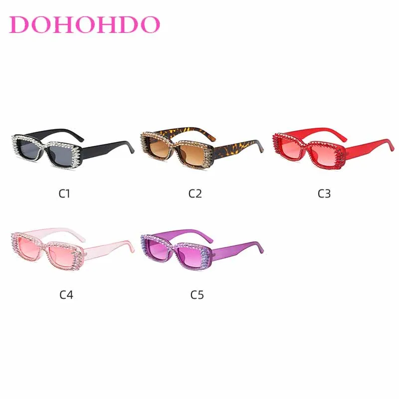 Luxury Brand Design Personality Rectangle Imitation Crystal Sunglasses Women Fashion Trend Outdoor Street Photo Sunglasses UV400