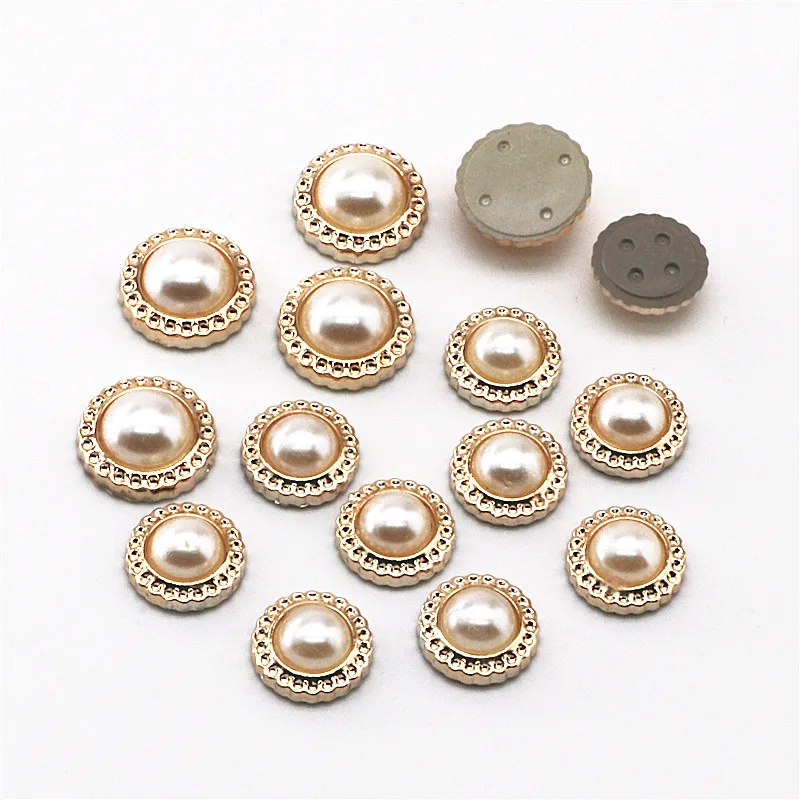 30-50pcs 13/15mm Golden Lace Pearl Plastic Flat back Button Decoration Sewing Craft Scrapbook Accessories