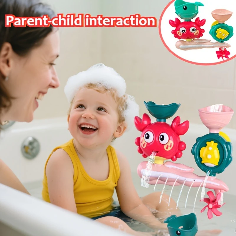 Baby Bath Toy Cute Crab Baby Shower Bathroom Toys Water Play Spinner with Suction Cup Waterwheel Games for Children Kids
