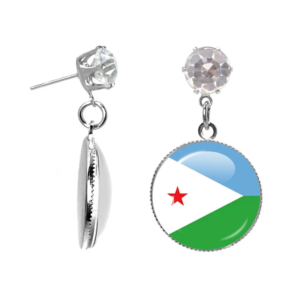 Djibouti,Uganda,Gambia,Congo,Gabon,Comoros,Lesotho,Somalia,Bulgaria 20mm Glass Cabochon National Flag Drop Earrings Girl Gift