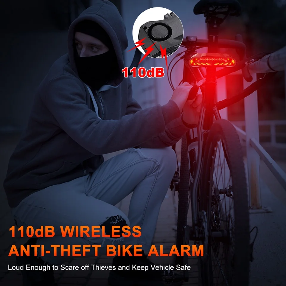 Wsdcam luz trasera inteligente para bicicleta con señal de giro, alarma antirrobo impermeable, luz trasera de freno para bicicleta con protección de