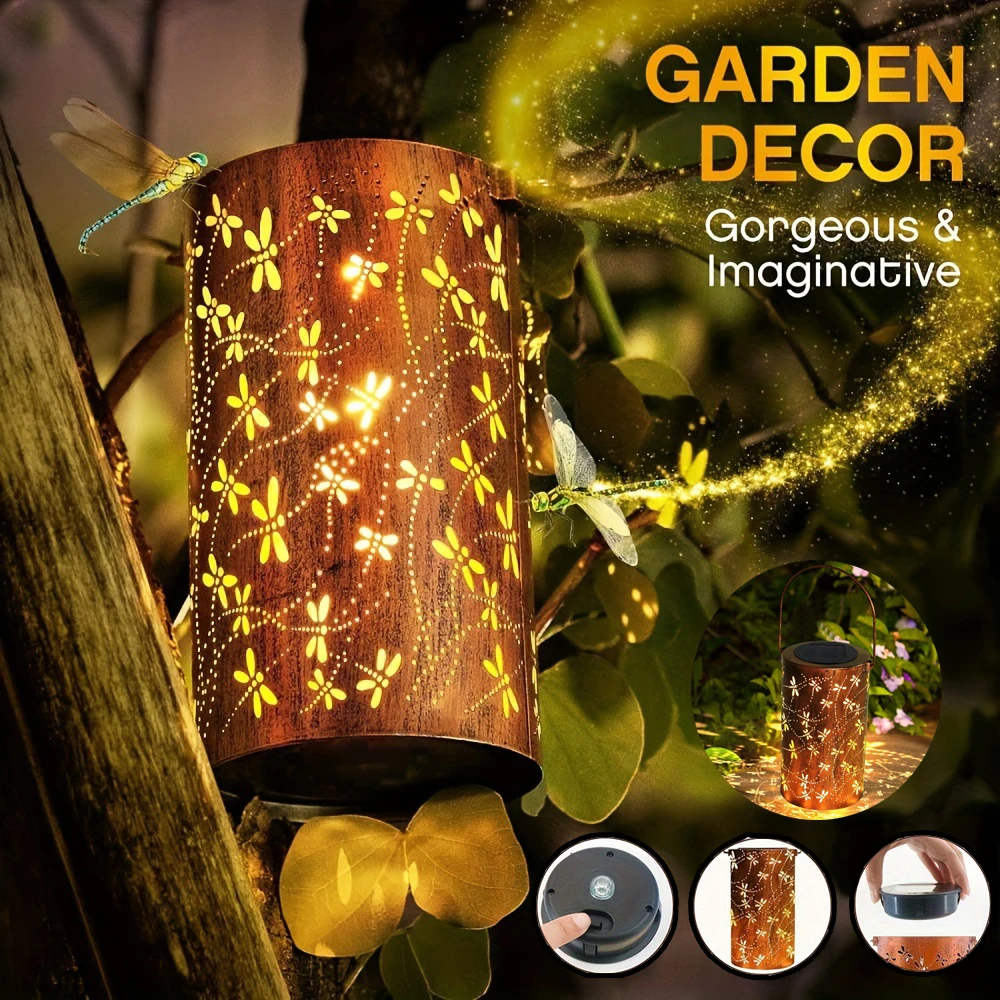 

1pcs Solar Outdoor Hanging Light, Dragonfly Element Solar Light, Outdoor Waterproof Garden Decorative Light, Metal Lanterns