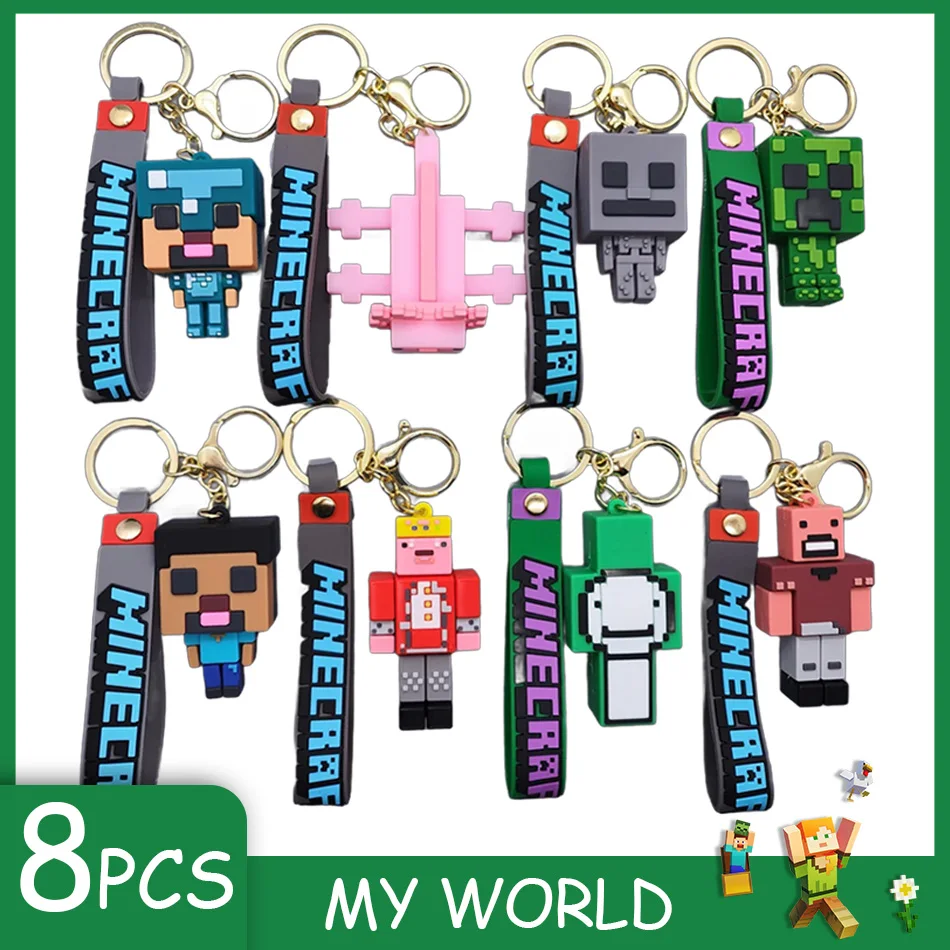 Game Minecraft Figure Model Toys Pixel Keychain My World Cartoon Creeper Doll Silicone Pendant Keyring Car Backpack Key Gifts