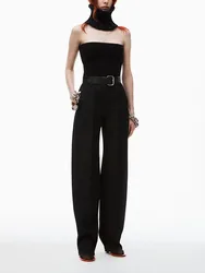 y2k spring and summer solid color belt waisted suit pants Woman trousers2024 straight wide-leg pants casual large femme pants