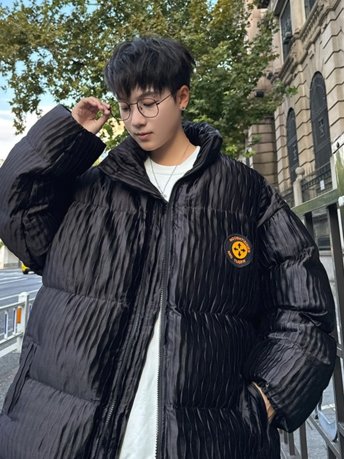 

Мужская повседневная хлопковая куртка Thiened, зима 2024, тепе пальто свободного покроя с воротником-стойкой, модное городское пальто из полиэфирного волокна