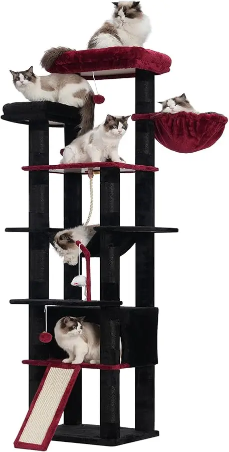 

Heybly Tall Cat Tree, 78-inch Multi-Level Cat Tower for Indoor Cats, 2 Widened Plush Perches Cat Condo with Scratching Board and