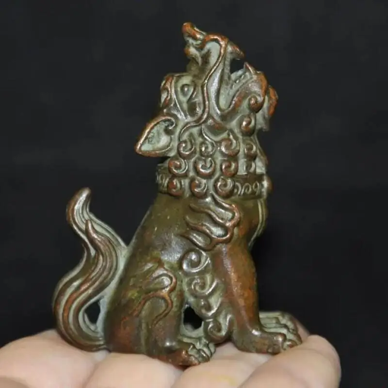 Old China Bronze Pixiu Beast Statue Feng Shui Lucky Wealth Guardian Animal Spirituality Desktop Collectible Ornament