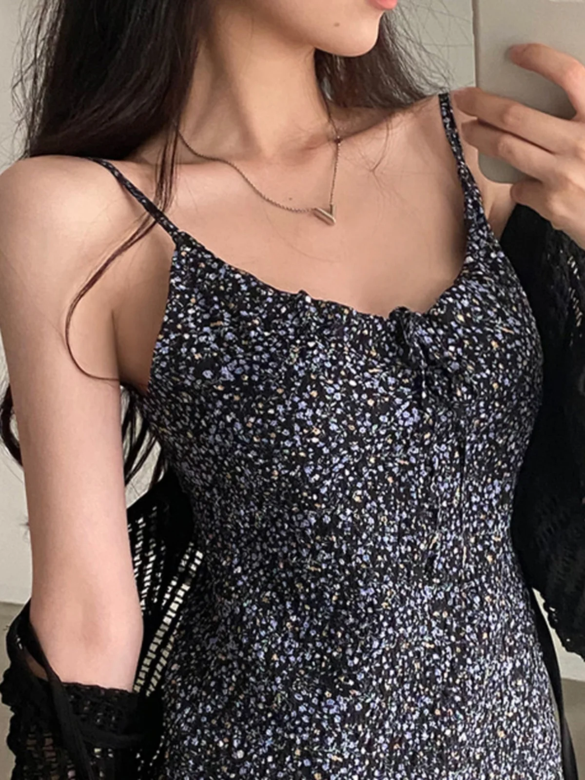 レトロ花柄タイウエストスリムサマー新作フレッシュスタイルフォレストシステムワンピース韓国風ハイウエストAラインショートスカート