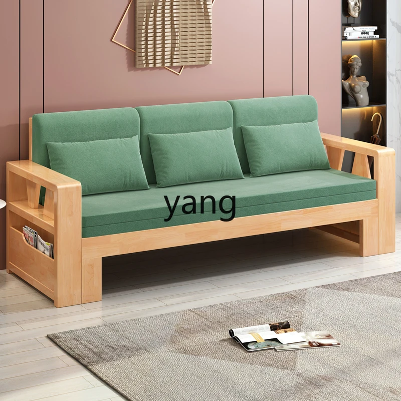 LTT Multifunctional Sofa Bed Solid Wood Foldable Sofa Rubber Wood Living Room Sofa Integrated Dual Use