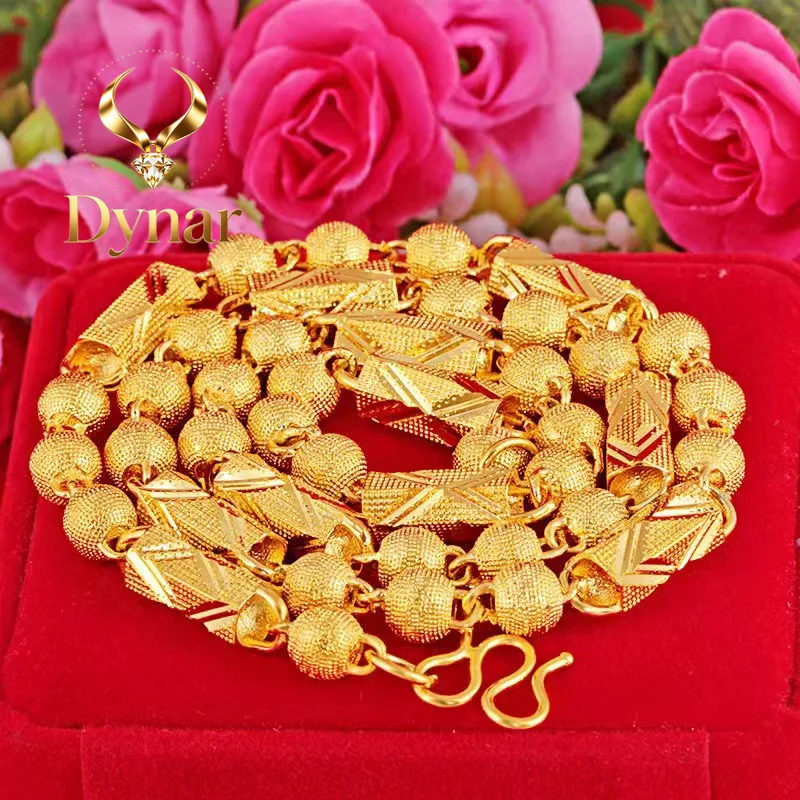 Dynar Jewelry   999924K real gold cloth pattern hexagonal cylindrical necklace frosted cylindrical national trend necklace semi-