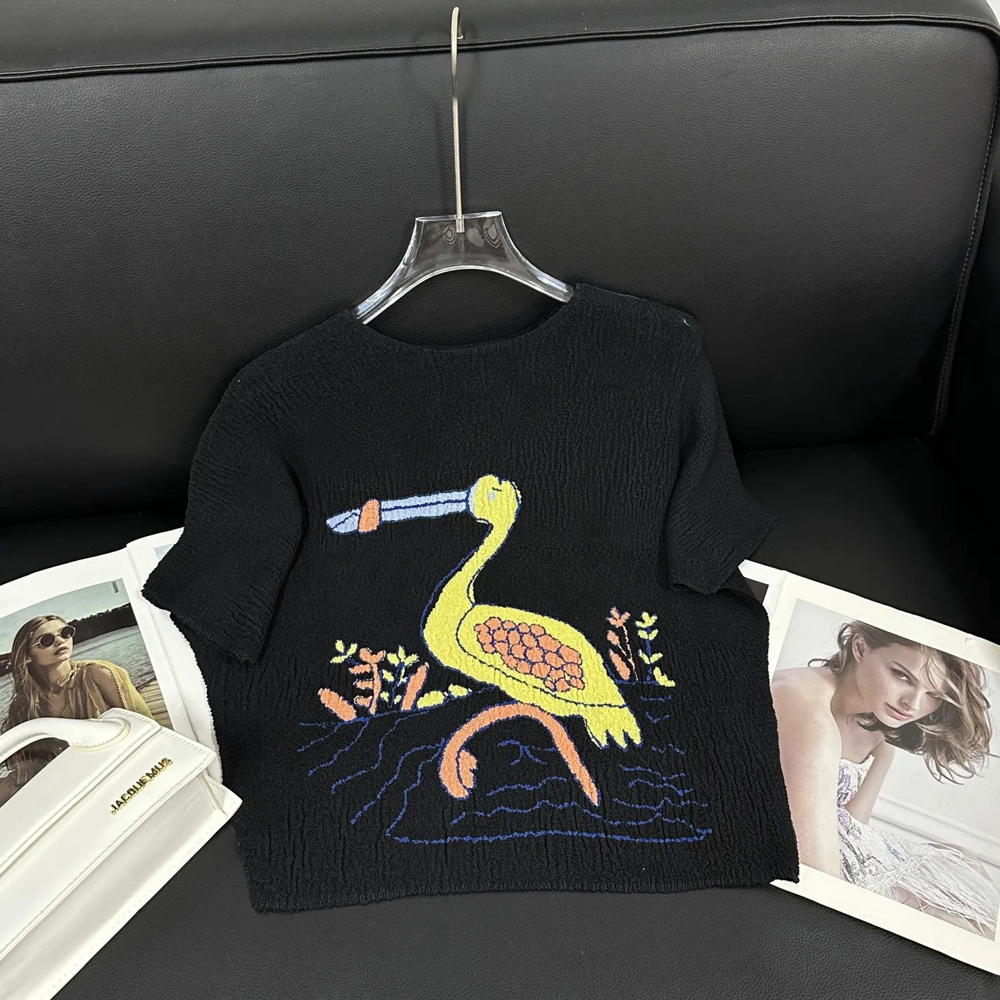 Miyake Ruffled Printed Top 2025 여름 새로운 패션 야생 느슨한 얇은 호박 자수 달콤한 티셔츠