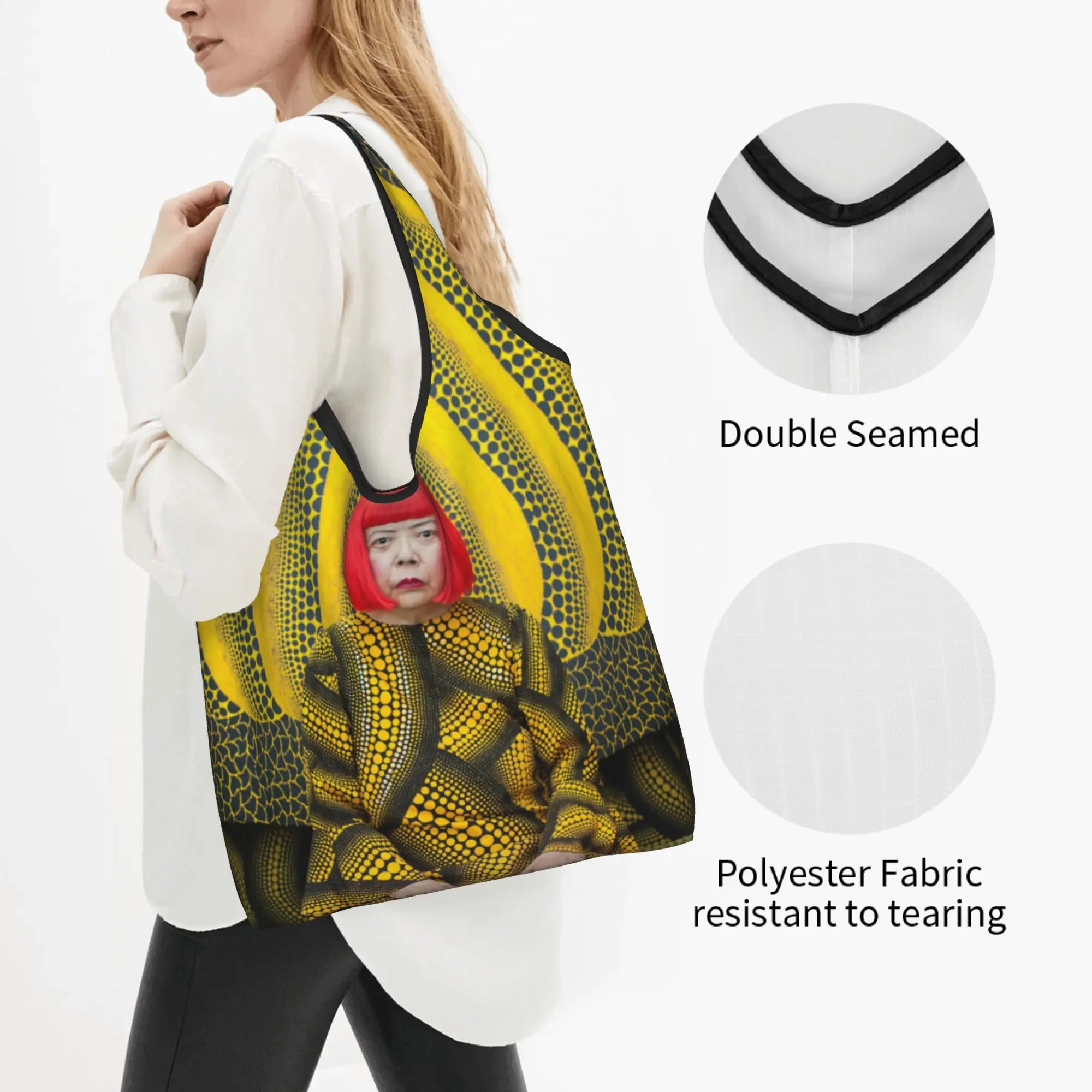 Custom Yayoi Kusama Shopping Bags Women Portable Large Capacity Grocery Pumkin Abstract Painting Tote Shopper Bags