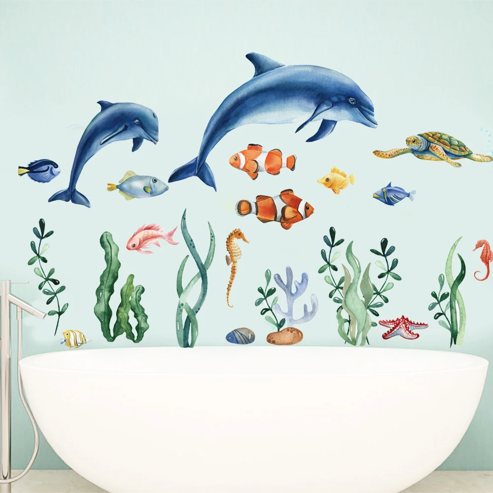 Blue Sea Fish Bubble Underwater world Underwater animal Wall Sticker per camerette per bambini bagno decorazione della casa murales