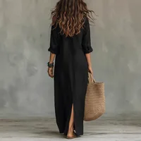 Casual Long Sleeve Loose Maxi Dress Women 2026 Summer Solid Color Turn-down Collar Beach Long Dresses Elegant Vestidos - Image 2