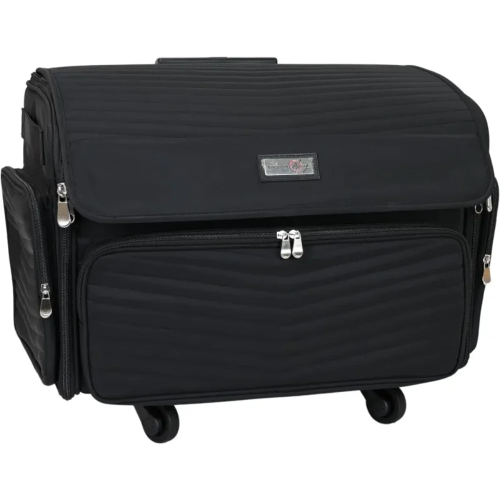 حقيبة تخزين ماكينة الخياطة الفاخرة القابلة للطي ذات 4 عجلات للفنون والحرف اليدوية والخياطة، باللون الأسود - حقيبة حمل بعجلات دوارة #2