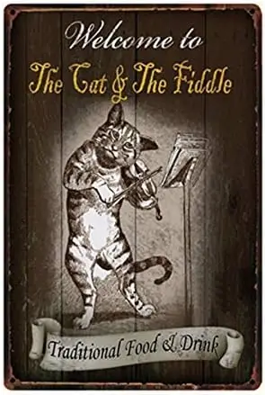 Vintage The Cat The Fiddle Metal Sign Tin Poster Home Decor Bar Wall Art Painting Home Decoration Vintage Mural,Man Cave, Size 2