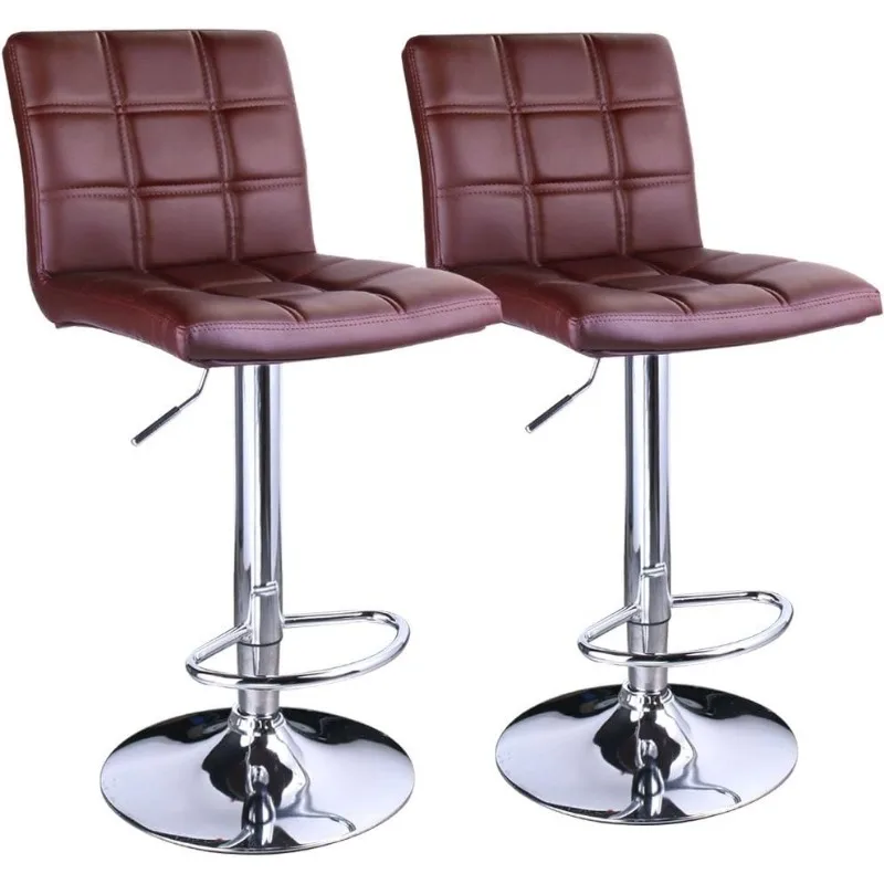 PU Leather Adjustable Bar Stools with Back, Set of 2, Counter Height Swivel Stool, Barstools for Kitchen Counter