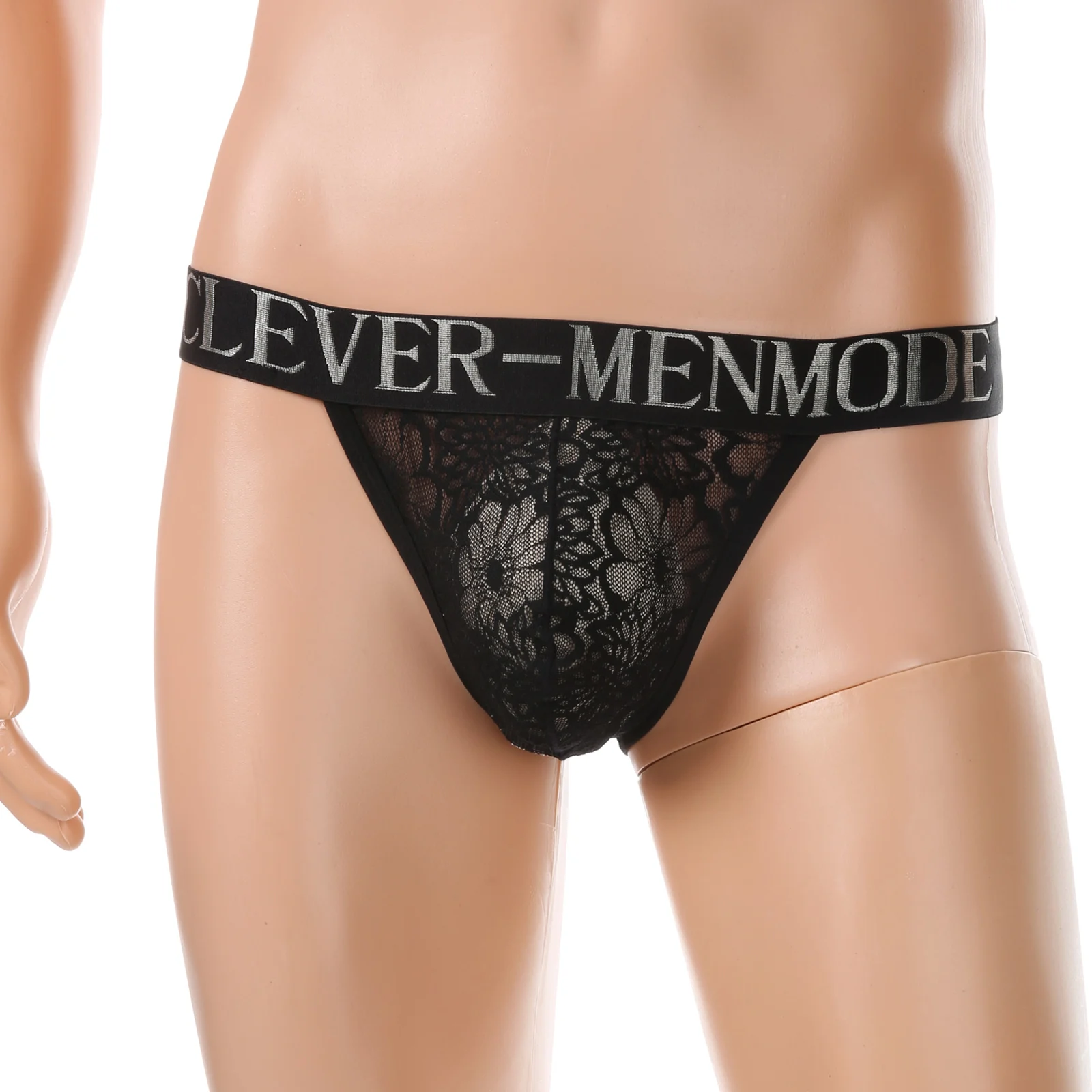 CLEVER-MENMODE Men Sexy Briefs Lace Penis Pouch Underwear Mini Panties High-cut See-Through Underpants Lingerie Wide Waist Band