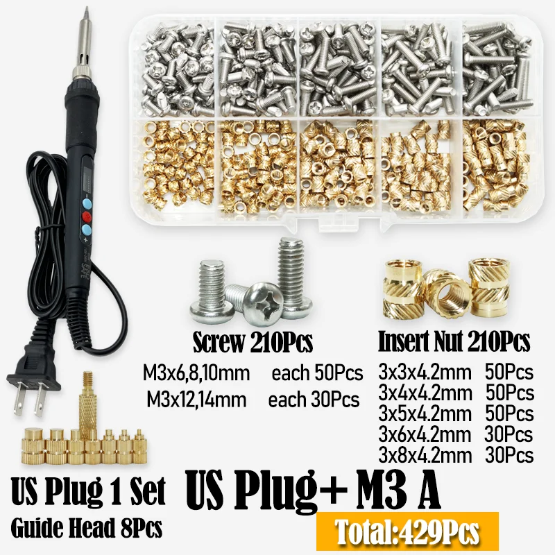 Wärme Set Einsatz Lötkolben Spitze Kopf M2 M3 M4 Hot Melt Einsätze Mutter Messing Schraube Eingebettet Gewinde Einsetzen Kit Kunststoff 3d Druck