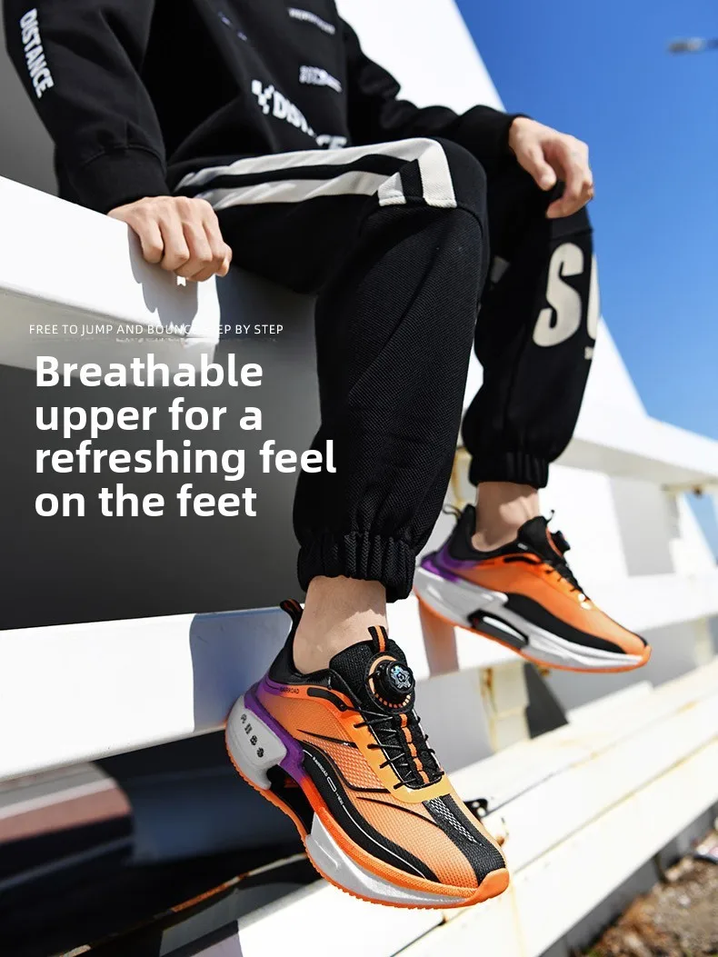 Chaussures de course en planche de fibre de carbone, chaussures de sport en maille respirante pour hommes et femmes, chaussures pour enfants absorbant les chocs à rebond de bouton sneakers homme baskets décontractées