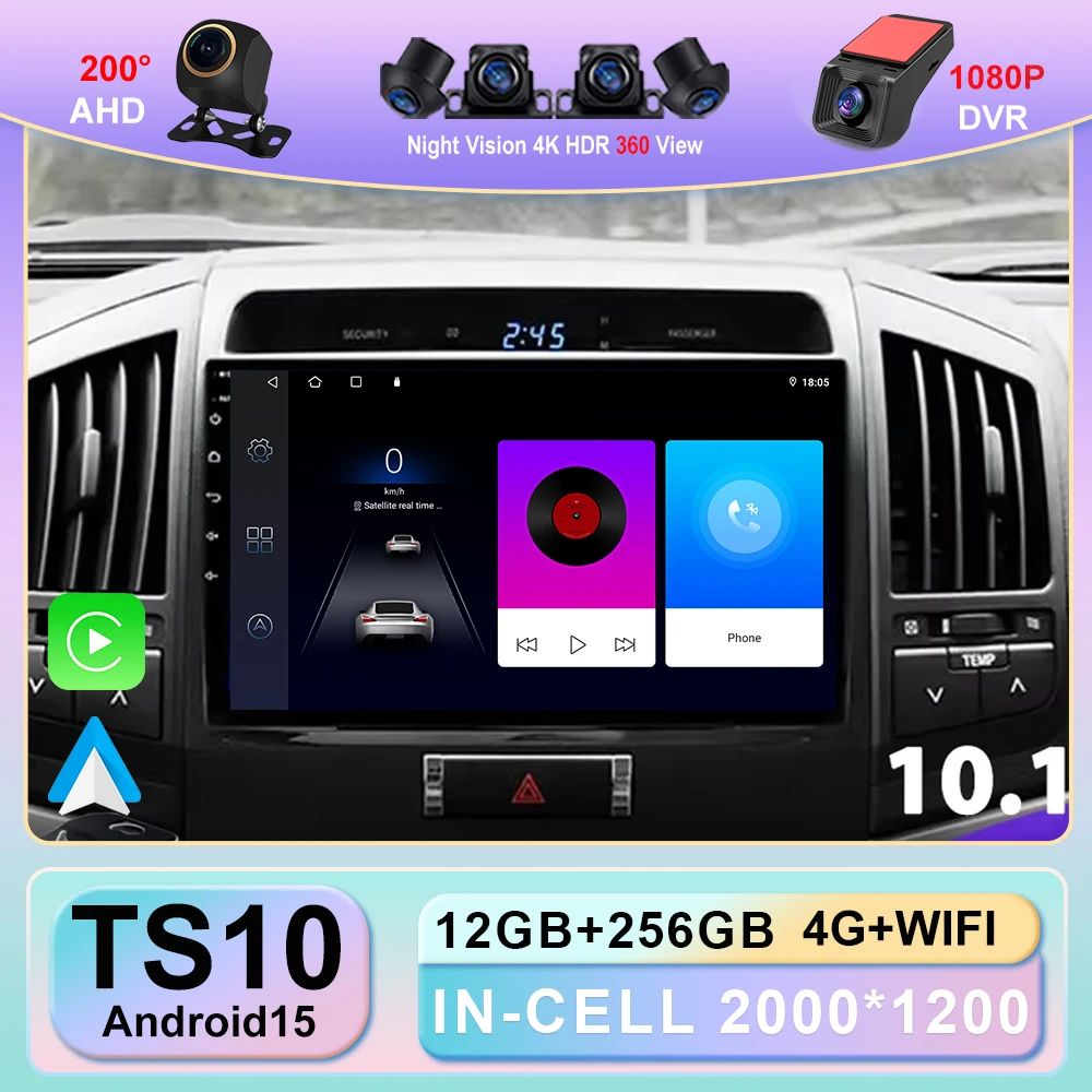 

Android 15 QLED 2K For Toyota Land Cruiser 200 V8 2007-2015 4G WiFi BT DSP DVD GPS CarPlay 360 Panoramic Camera Car Radio WIFI