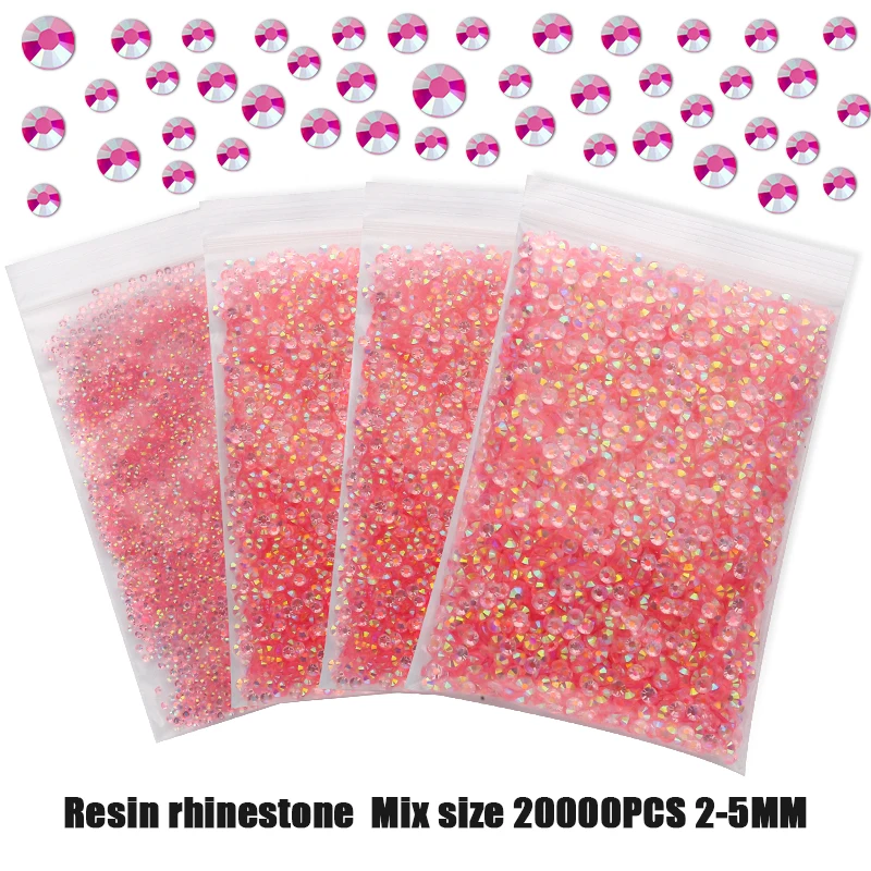 DUCrystal Resin Jelly AB Rhinestone Mixsize 2-5MM 20000Pcs/Pack Glitter Flatback Resin Rhinestone Use ForNail/Garment/Bag/Shoes