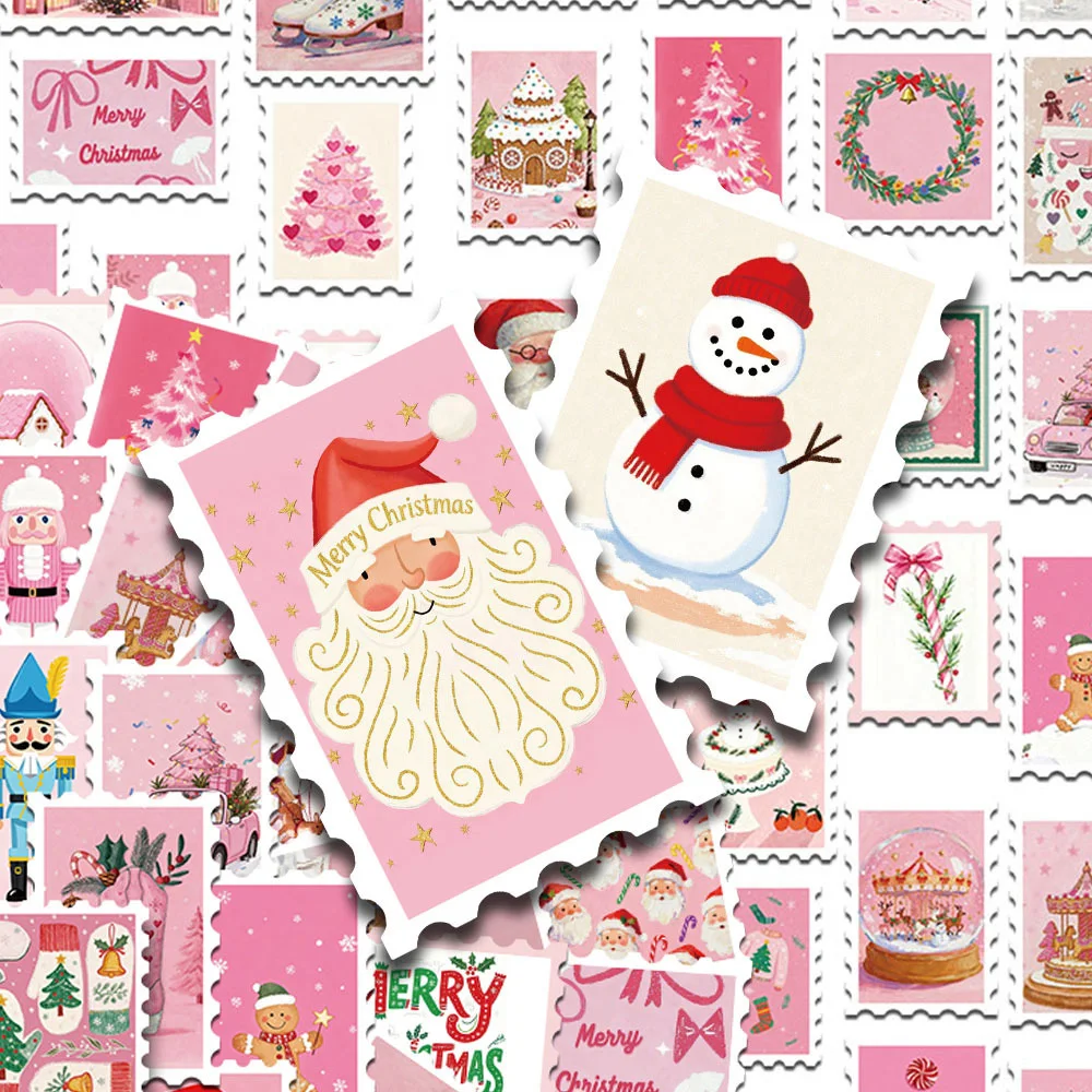 

10/30/50pcs Cute Pink Christmas Stamp Aesthetic Stickers Decoration Decal DIY Luggage Motorcycle Laptop Cartoon Graffiti Sticker