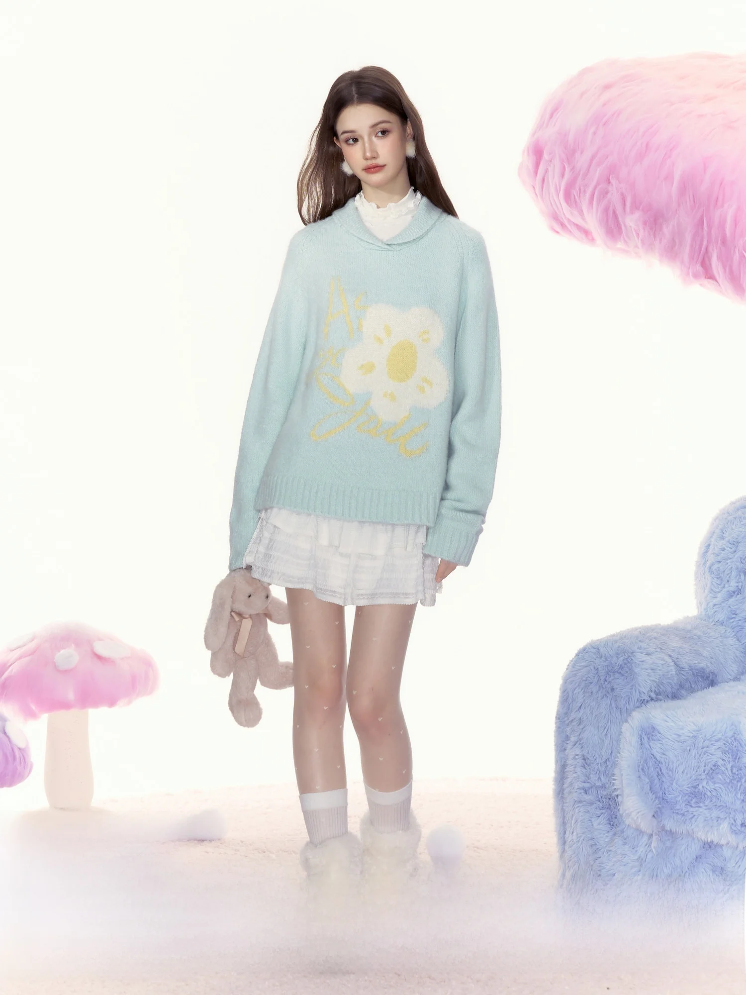 

Свитер AYF Ice Flower Encounter: Модный, Свободный, Сладкий, с Воротником, для Женщин, Стильный, Свободного Кроя, из Полиэстера, Весна 2023