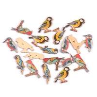 25pcs 2-4cm Mixed Bird Painting Wooden Decorative Buttons For Sewing Handmade Scrapbooking Crafts CP3453