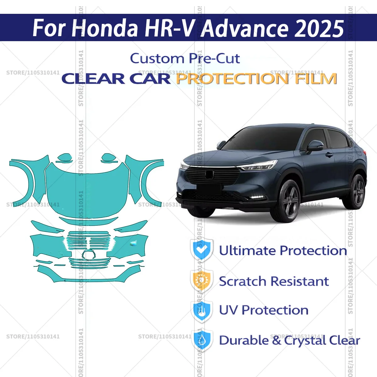 

Предварительно нарезанная прозрачная защитная пленка PPF для автомобиля, профессиональный комплект для передней части автомобиля Honda HR-V Advance 2025