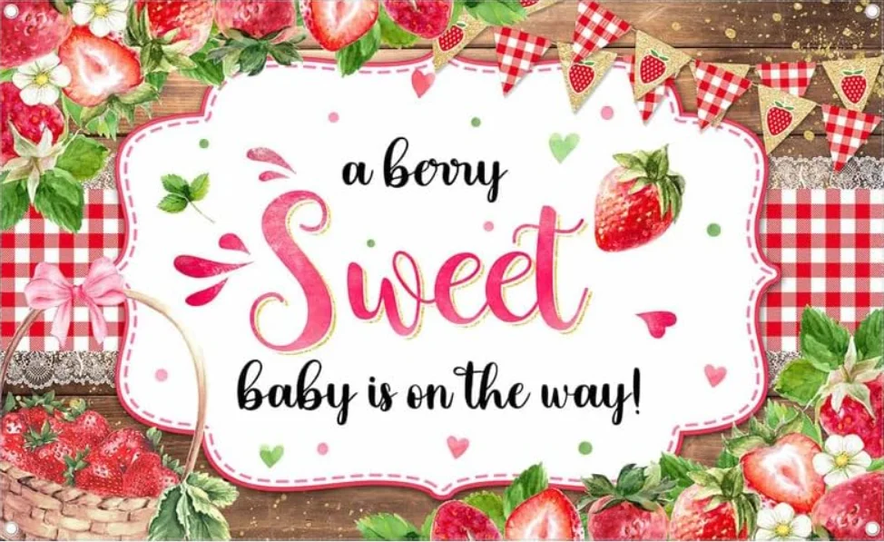 Strawberry Baby Shower Backdrop A Berry Sweet Baby Is on The Way Photography Background for Girls Banner Party Decorations