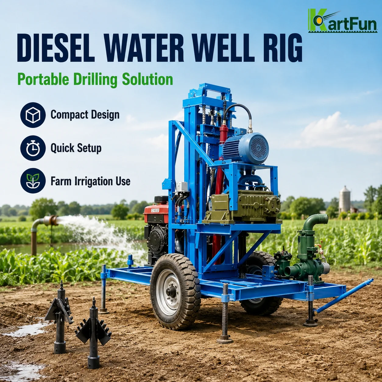 Small Farm Water Well Drilling Rig Hydraulic Diesel Drilling Machine For Rural Drinking Water Project