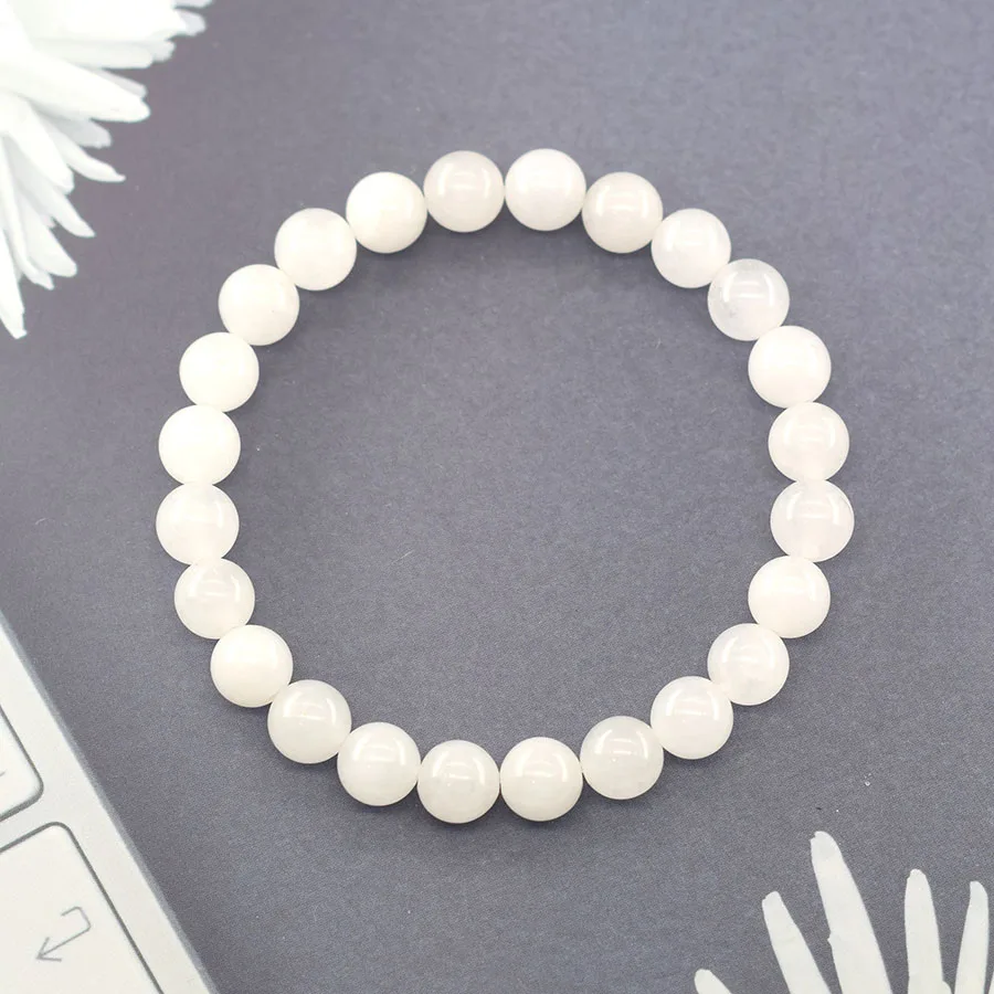 Genuine Natural White Jade Bead Bracelet Women Men Round Jades Purify the Soul Stone Elastic Bangle Yoga Meditation Jewelry Gift