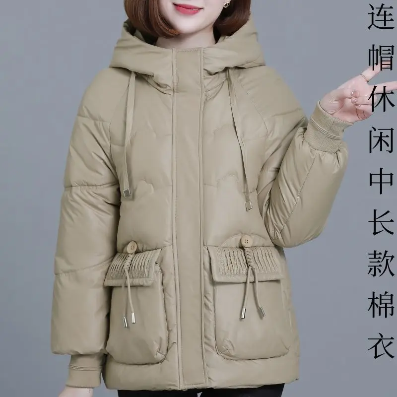 

2026 Winter New Casual Down Cotton Women's Hooded Warm and Thick, Cotton Jacket Wearing Outside Loose and Fashionable Outerwear